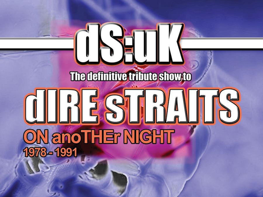 Promotional graphic for Dire Straits – On Another Night, featuring bold text over a stylised, abstract background, advertising a tribute show covering the years 1978–1991.